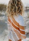 Kids Beige Stripe Rainbow Zip Rash Guard One Piece Swimsuit