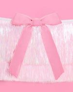 Bow Bliss Banner - layered fringe + velvet bows, white, pink