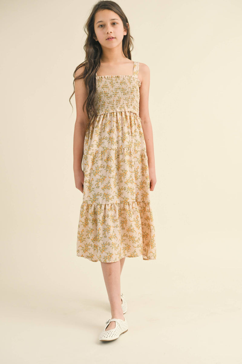TWEEN GIRLS KIDS SMOCKED TIERED MIDI DRESS (7-12)