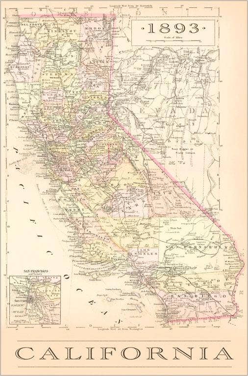 Postcard CA-573 1893 Map of California