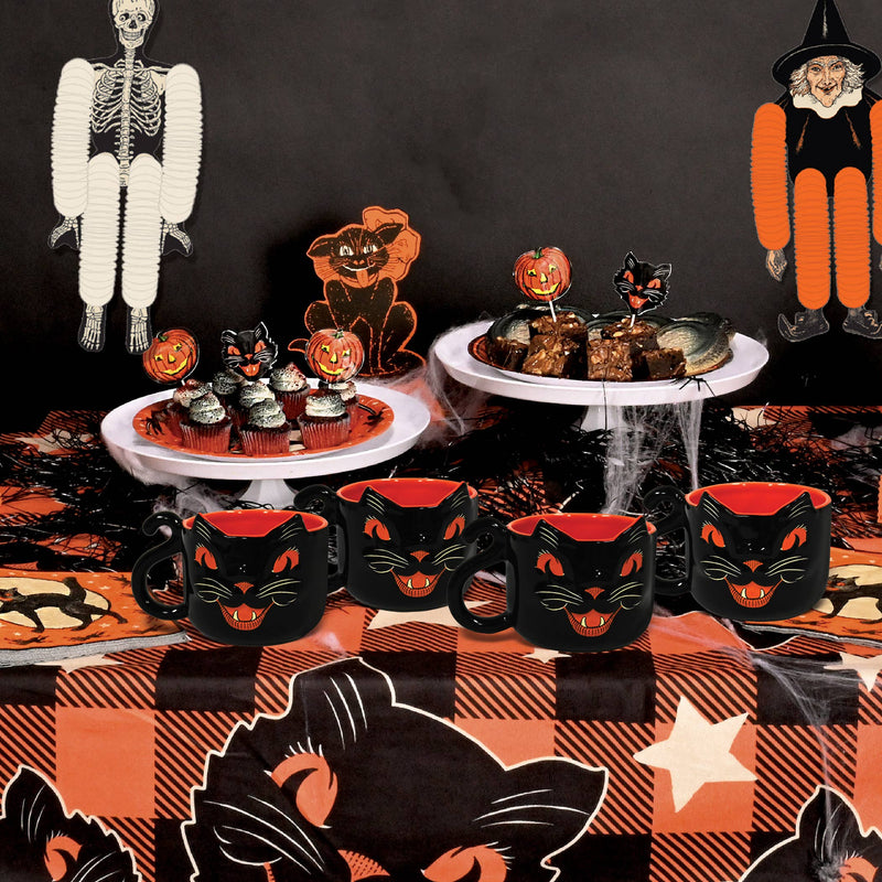 Vintage Halloween Ceramic Black Cat Mug, 12 oz