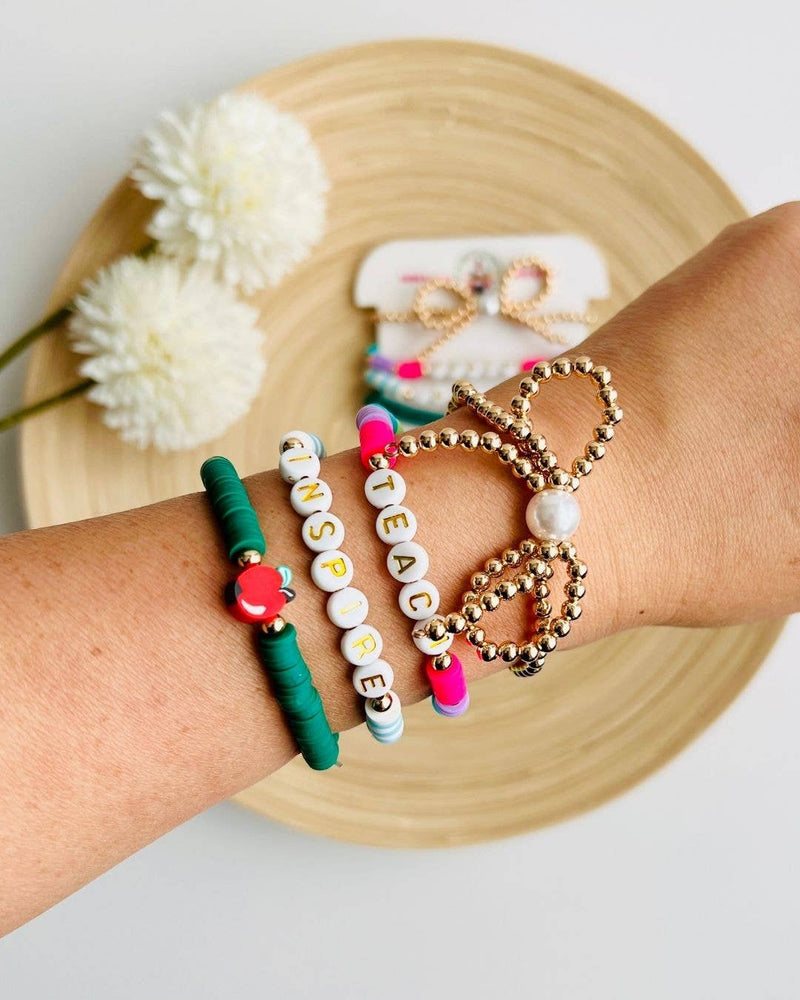 Teacher Friendship Bracelet Stack | Teach Inspire Apple Bow