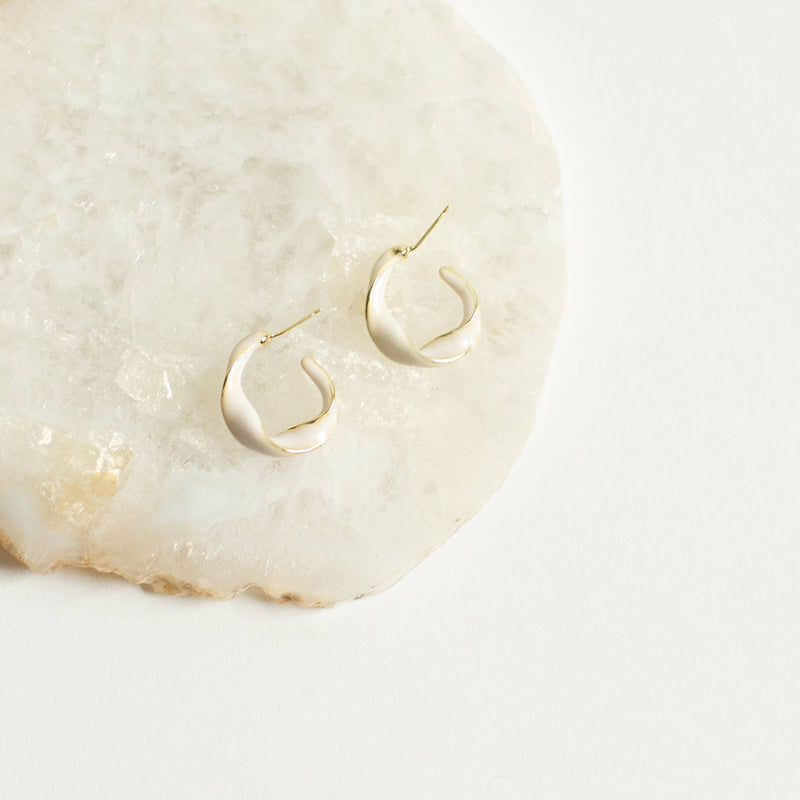 Mila Earrings - Small White Enamel