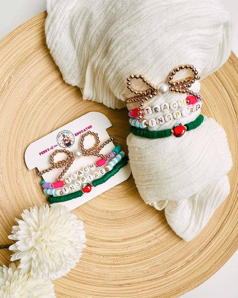 Teacher Friendship Bracelet Stack | Teach Inspire Apple Bow