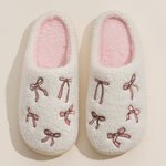 Cozy Bow Embroidered Plush Slippers