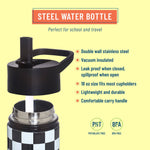 Black and White Checkered 18 oz Steel Water Bottle