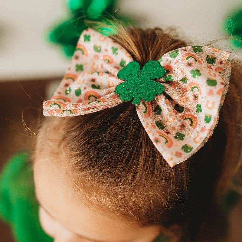 Lucky Doodle St. Patrick's Day Tulle Bow Clip - Kids Hair