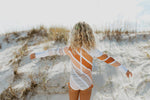 Kids Beige Stripe Rainbow Zip Rash Guard One Piece Swimsuit