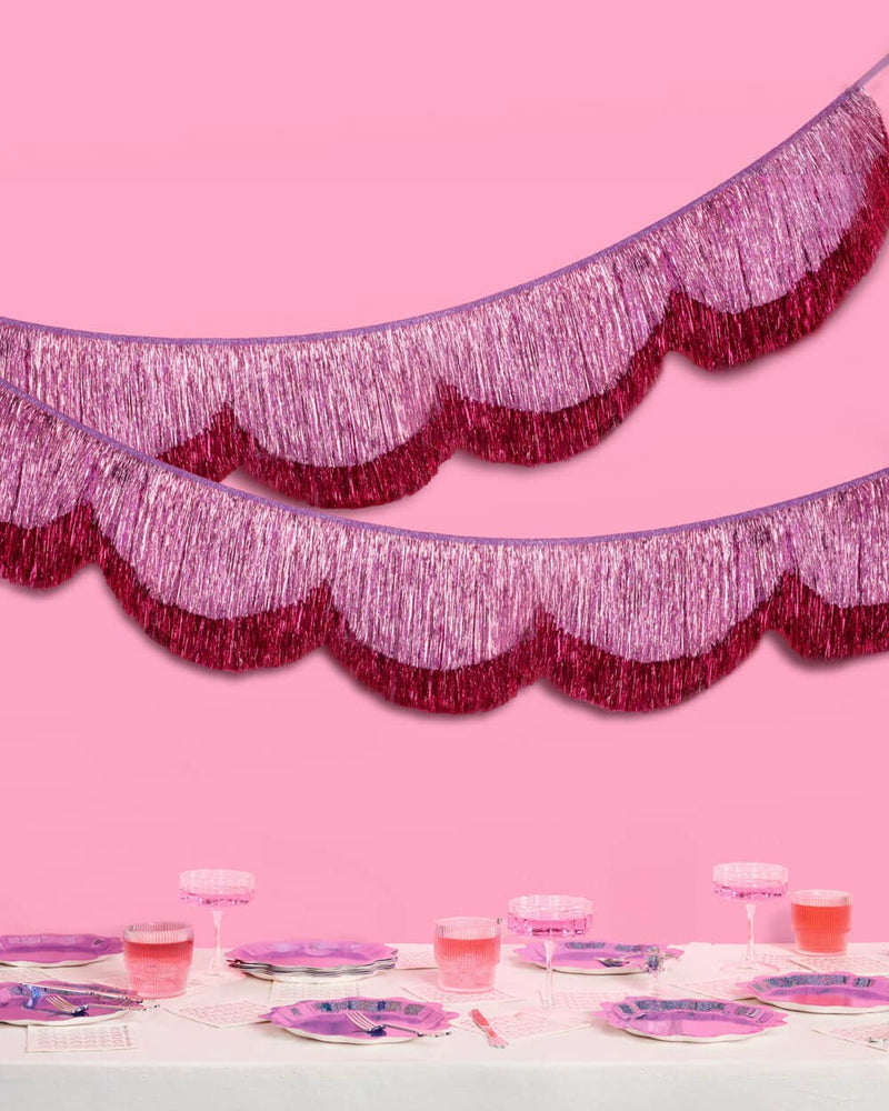 Tickled Pink Fringe - scalloped banner, purple