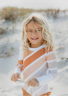 Kids Beige Stripe Rainbow Zip Rash Guard One Piece Swimsuit