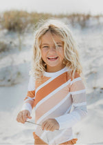 Kids Beige Stripe Rainbow Zip Rash Guard One Piece Swimsuit