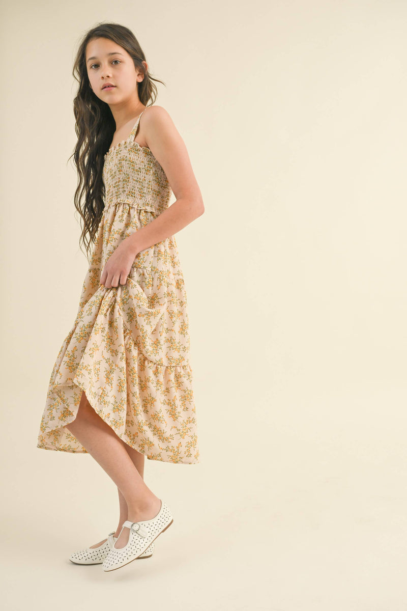 TWEEN GIRLS KIDS SMOCKED TIERED MIDI DRESS (7-12)