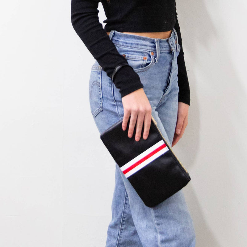 Preppy Stripe Zipper Clutch - Red/White