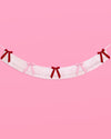 Bow Bliss Banner - layered fringe + velvet bows, white, pink