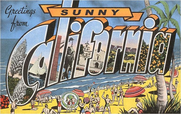 Postcard CA-888 Greetings from Sunny California Beach Scene