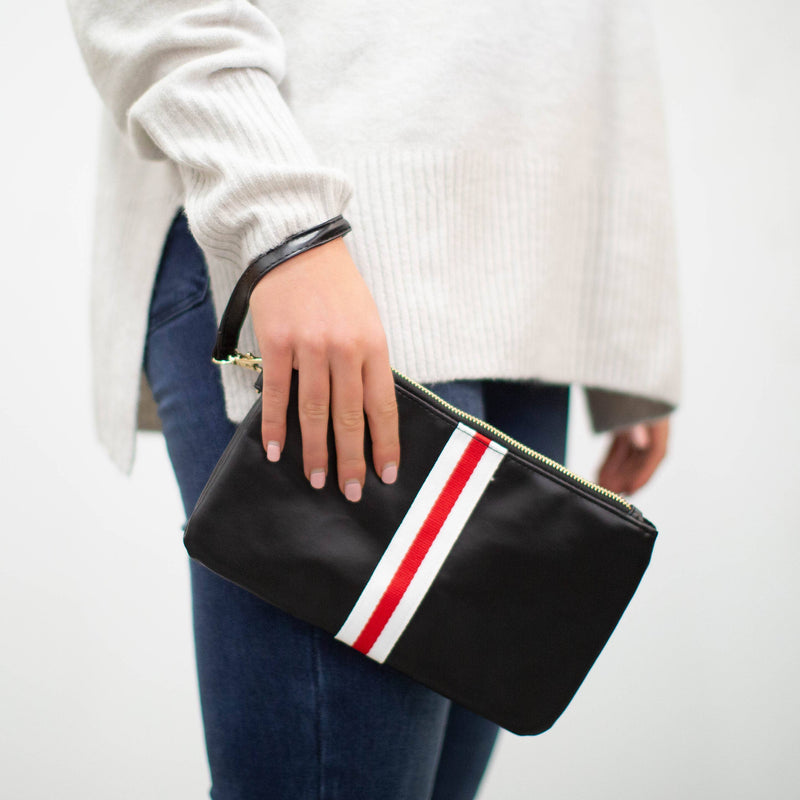 Preppy Stripe Zipper Clutch - Red/White