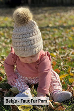 Baby Single Faux Fur Pom Beanie (Beige)