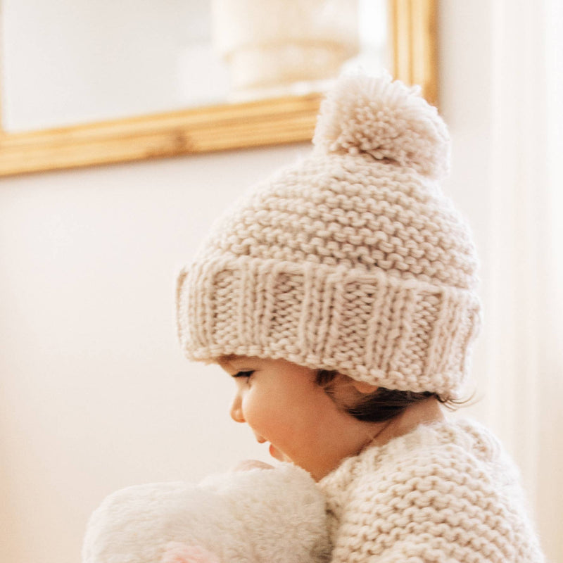 Natural Garter Stitch Beanie Baby & Kids