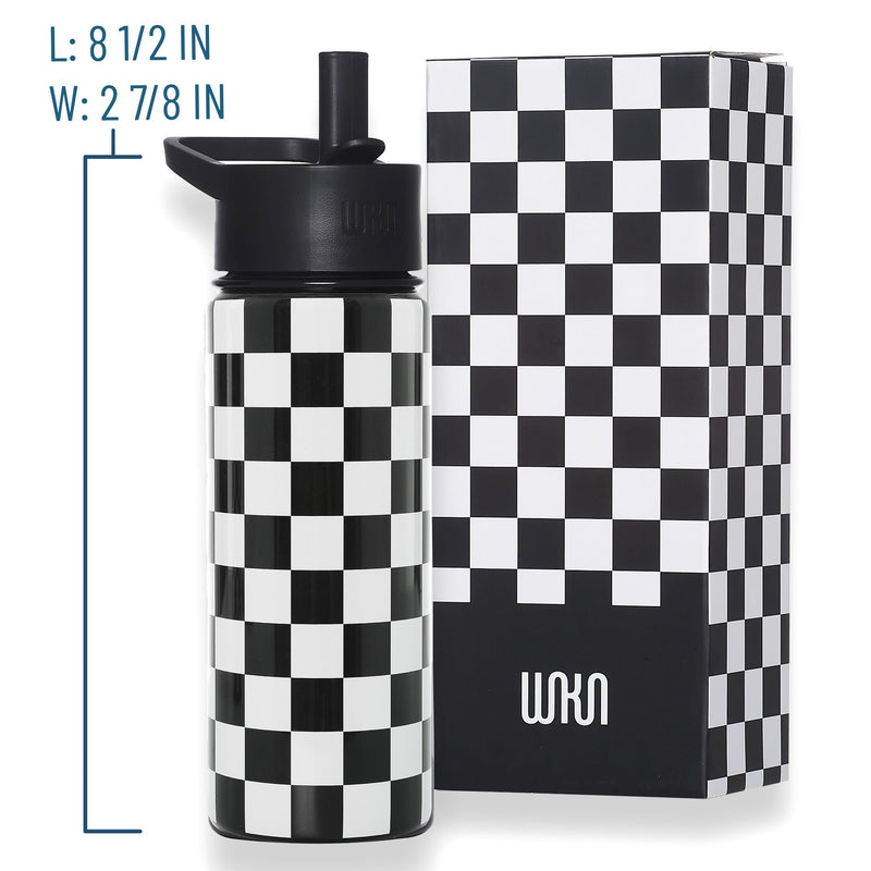 Black and White Checkered 18 oz Steel Water Bottle