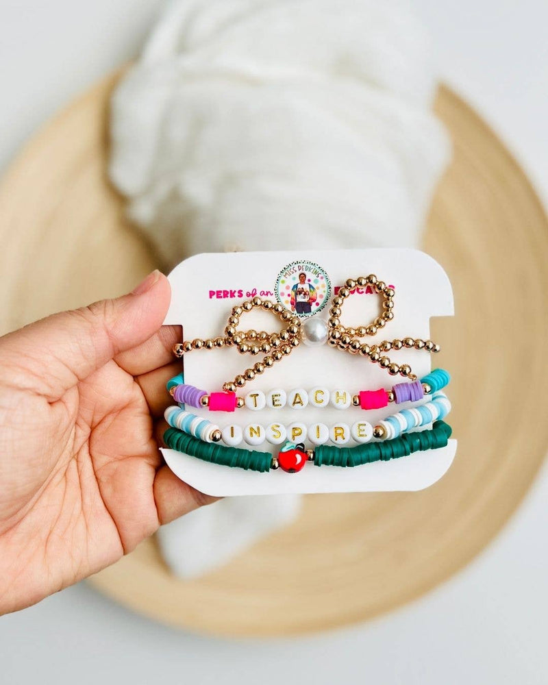 Teacher Friendship Bracelet Stack | Teach Inspire Apple Bow