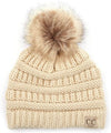 Baby Single Faux Fur Pom Beanie (Beige)