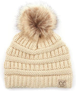 Baby Single Faux Fur Pom Beanie (Beige)