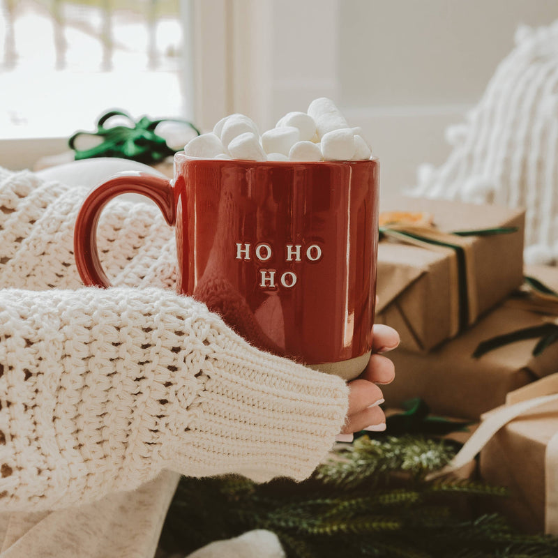 Ho Ho Ho Red Stoneware Coffee Mug - Christmas Decor