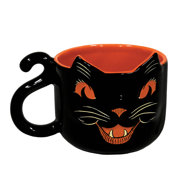 Vintage Halloween Ceramic Black Cat Mug, 12 oz