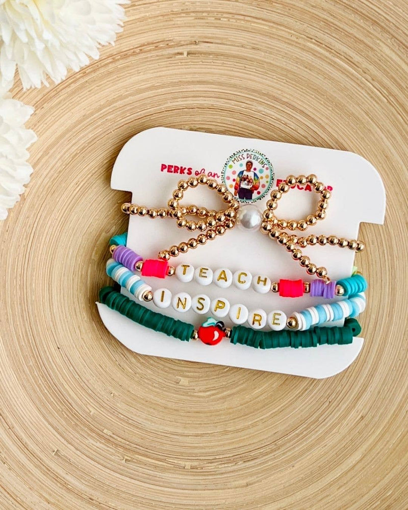 Teacher Friendship Bracelet Stack | Teach Inspire Apple Bow