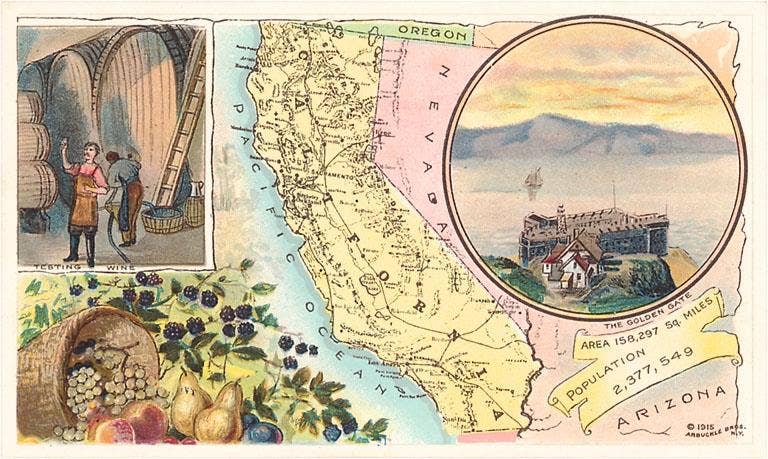 Postcard CA-1428 Map of California, Wine