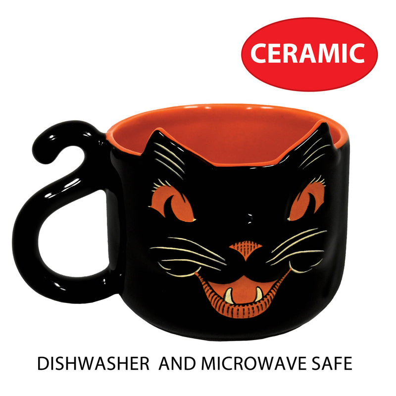 Vintage Halloween Ceramic Black Cat Mug, 12 oz