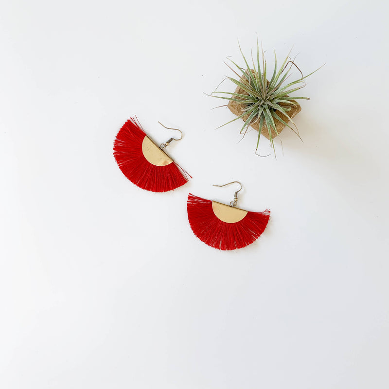 Red Fringe Fan Earrings
