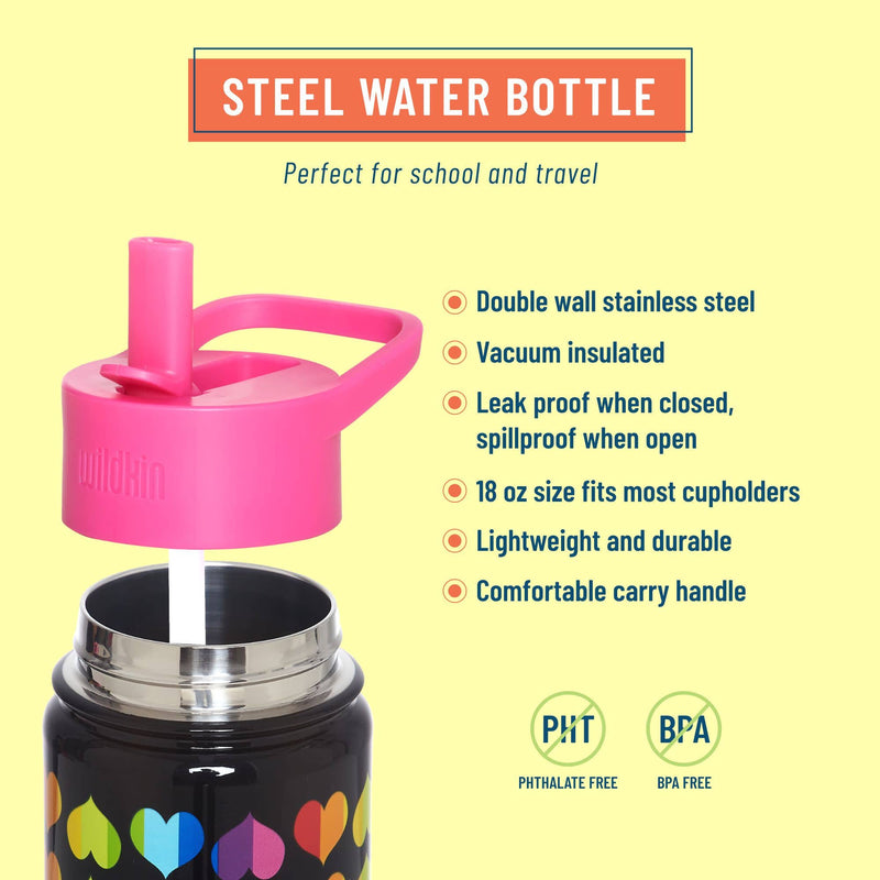 Rainbow Hearts 18 oz Steel Water Bottle