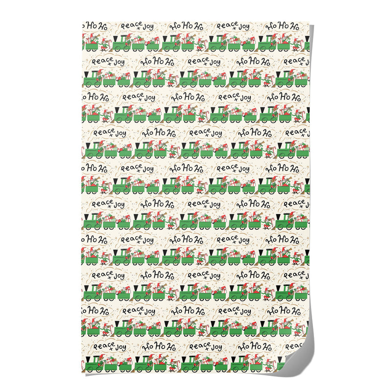 Elf Train holiday wrapping paper