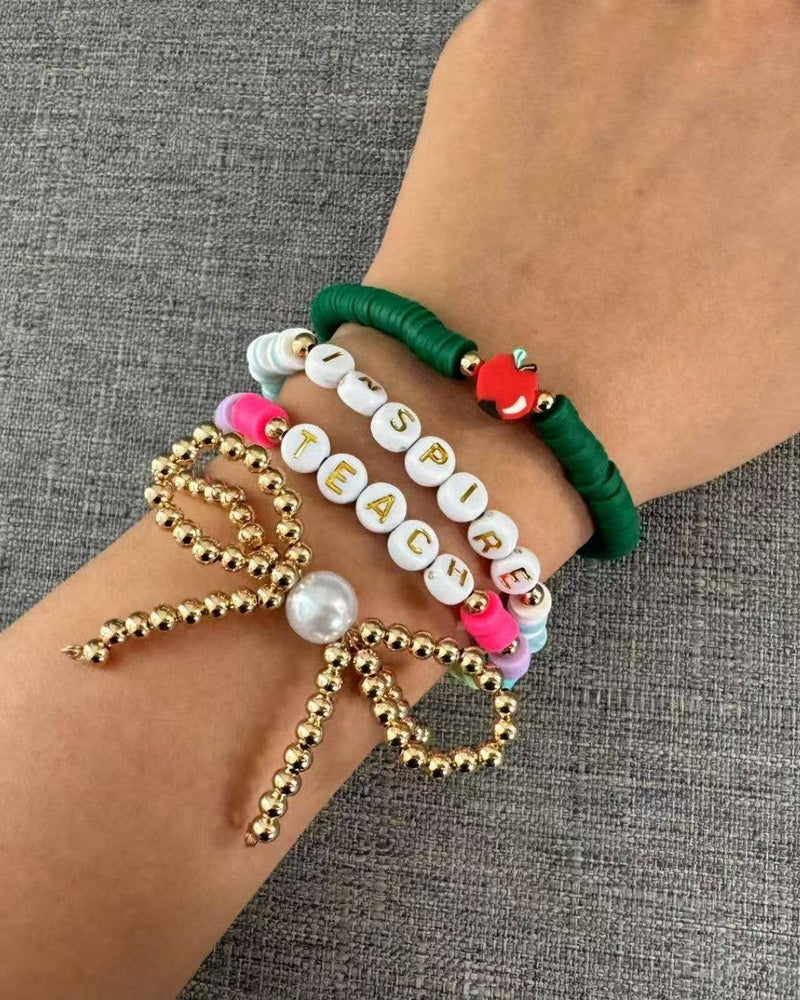 Teacher Friendship Bracelet Stack | Teach Inspire Apple Bow