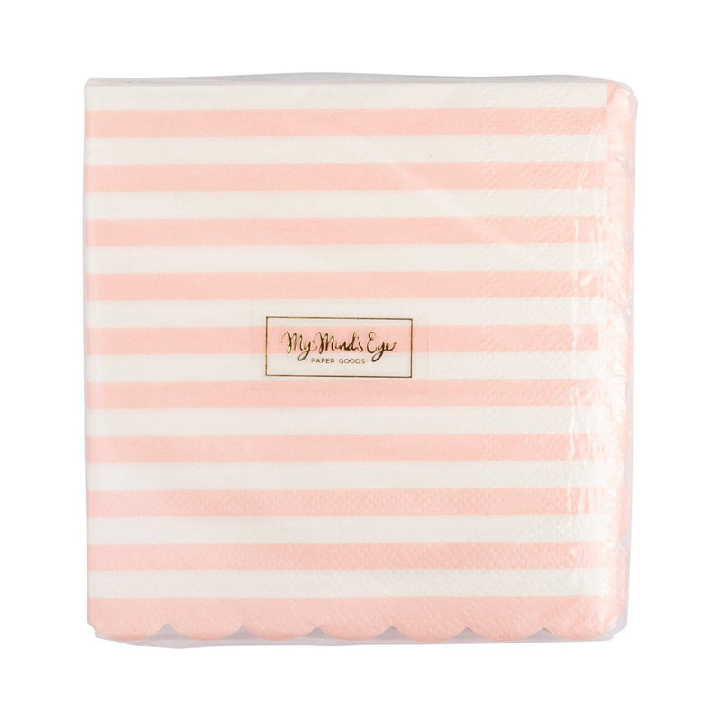 Pink Striped Scalloped Cocktail Napkins