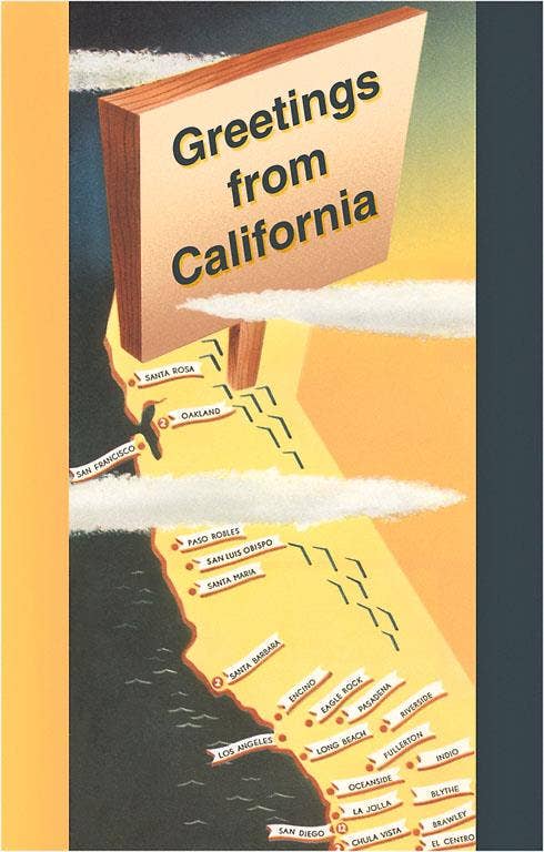 Postcard CA-492 Greetings from California, Cartoon Map