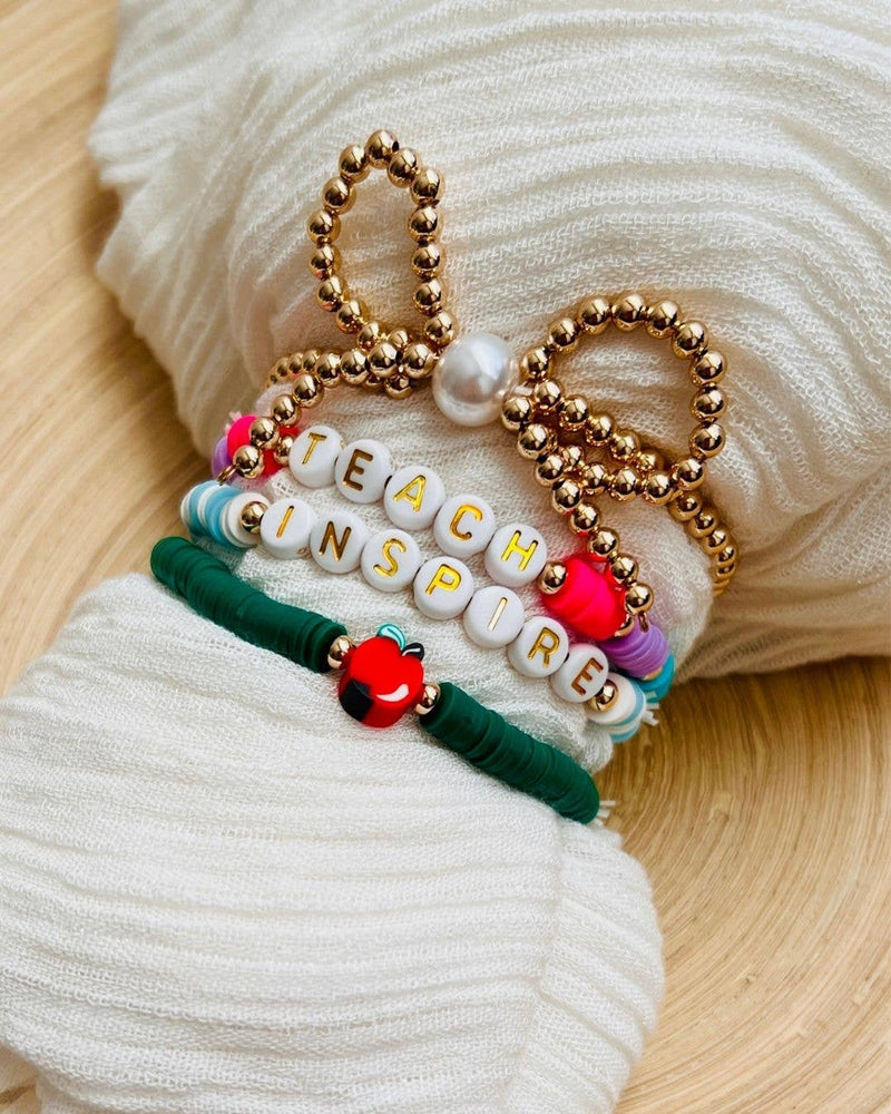 Teacher Friendship Bracelet Stack | Teach Inspire Apple Bow
