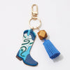 Cowboy Boots with Suede Tassel Keychains