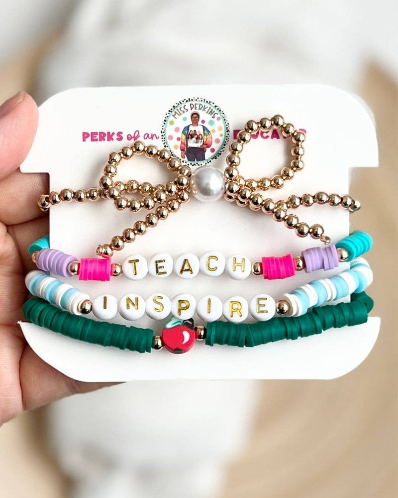 Teacher Friendship Bracelet Stack | Teach Inspire Apple Bow