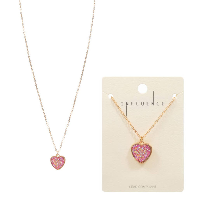 Heart-Shaped Druzy Pendant Necklace