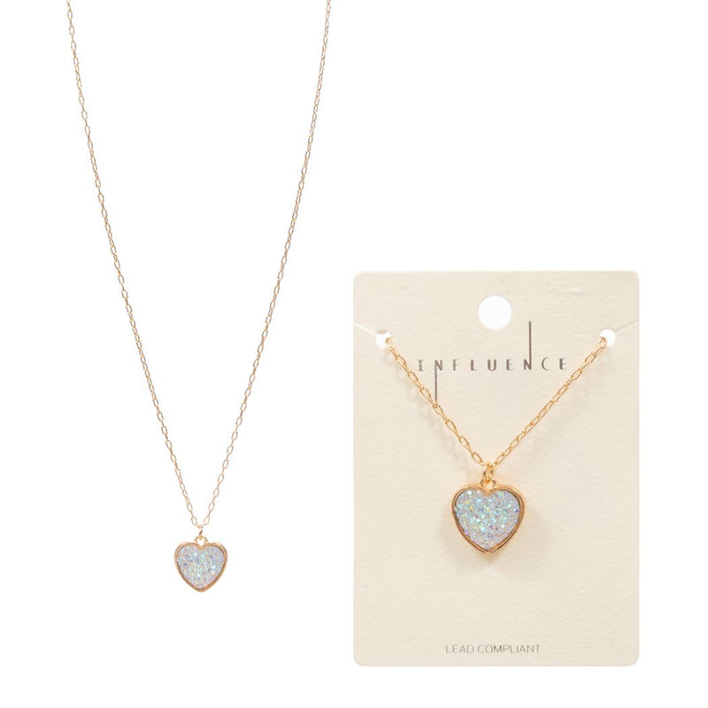 Heart-Shaped Druzy Pendant Necklace