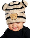 Infant Teddy Bear Ears Beanie - Striped - Beige
