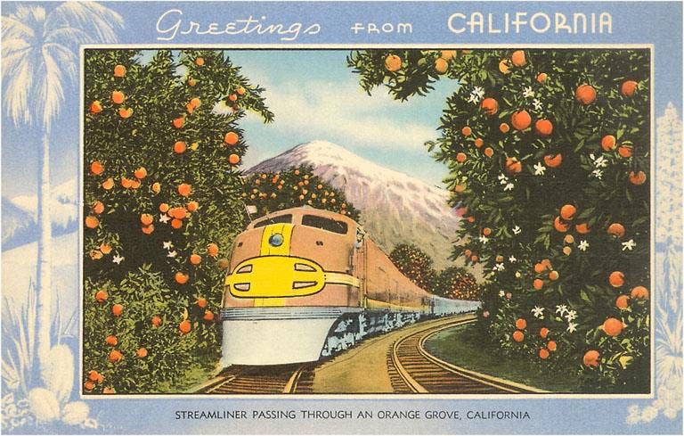 Postcard CA-478 Greetings from California, Train through Ora