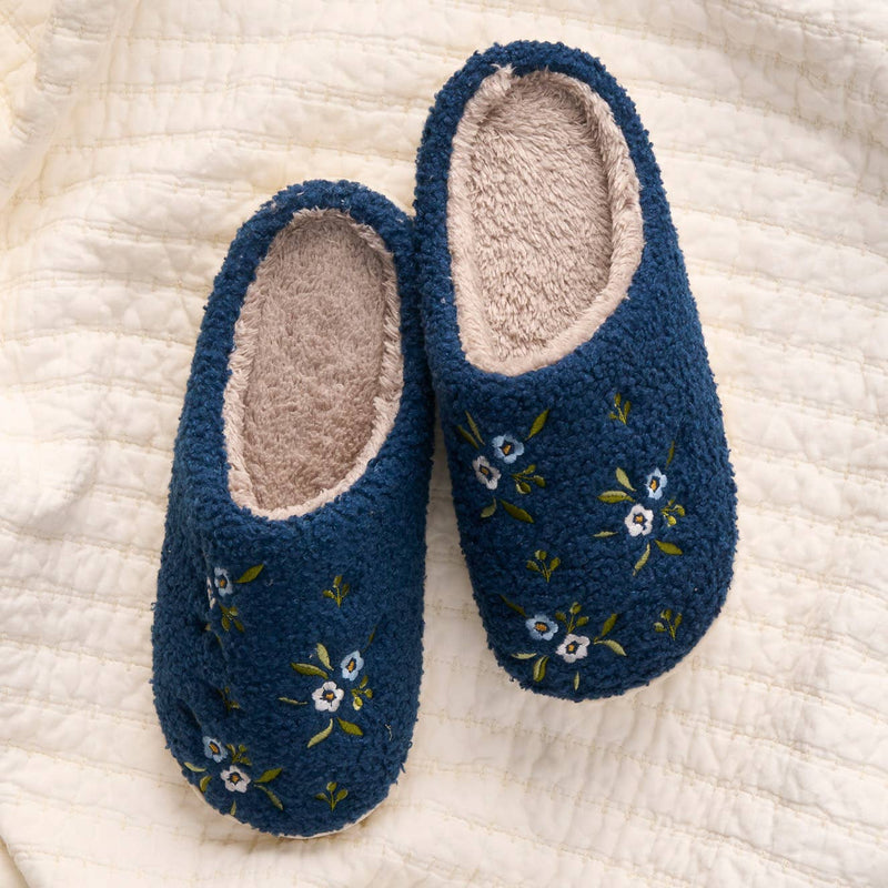 Fuzzy Slippers-Dainty Floral Navy (Mixed - 2 S/M and 2 M/L)