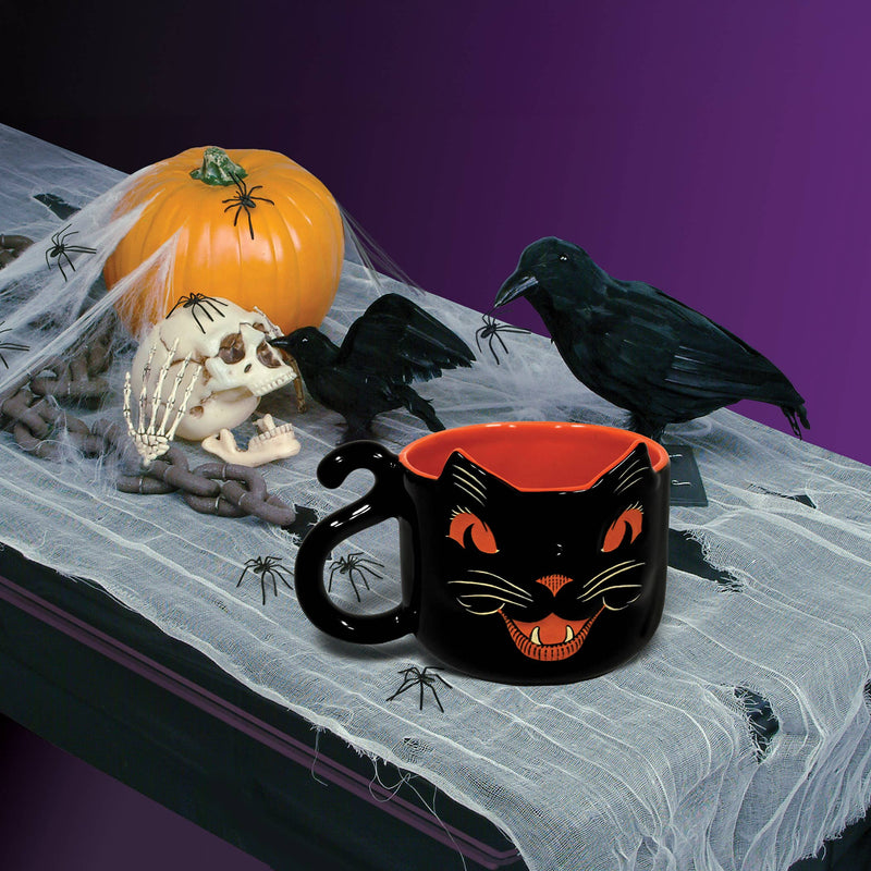 Vintage Halloween Ceramic Black Cat Mug, 12 oz