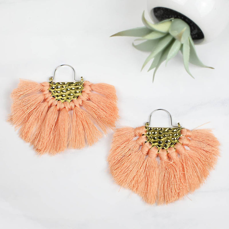 Goldtone & Peach Fringe Drop Earrings
