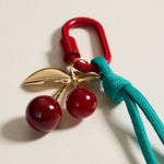 Enamel Cherry Charm Keychain with Rope Accent