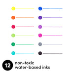 12 Pack Felt Tip Fine Line Marker Pens With Case