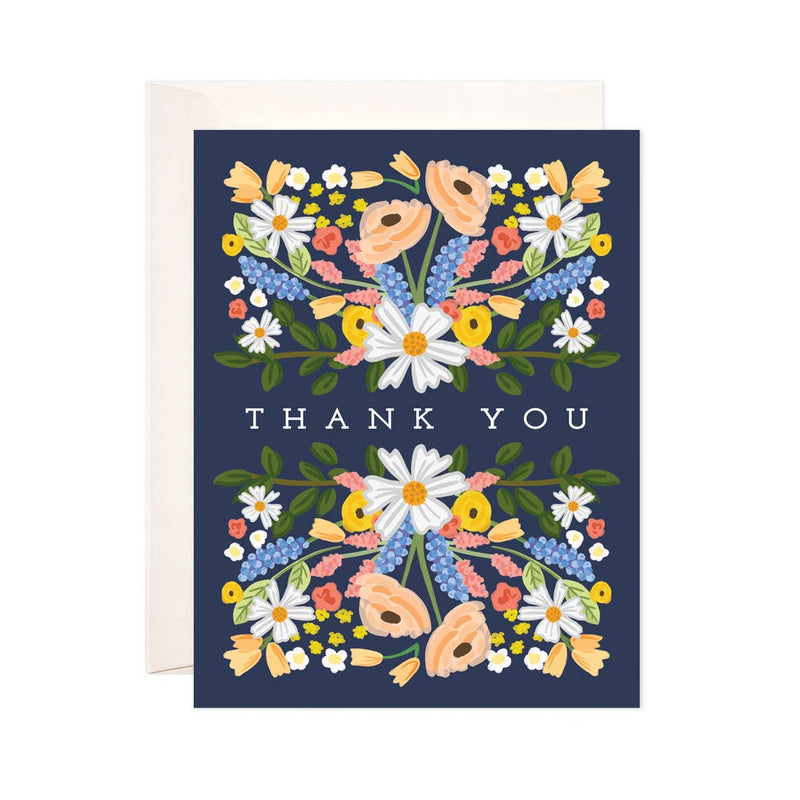 Navy Floral Thank You Greeting Card - Thank You Card